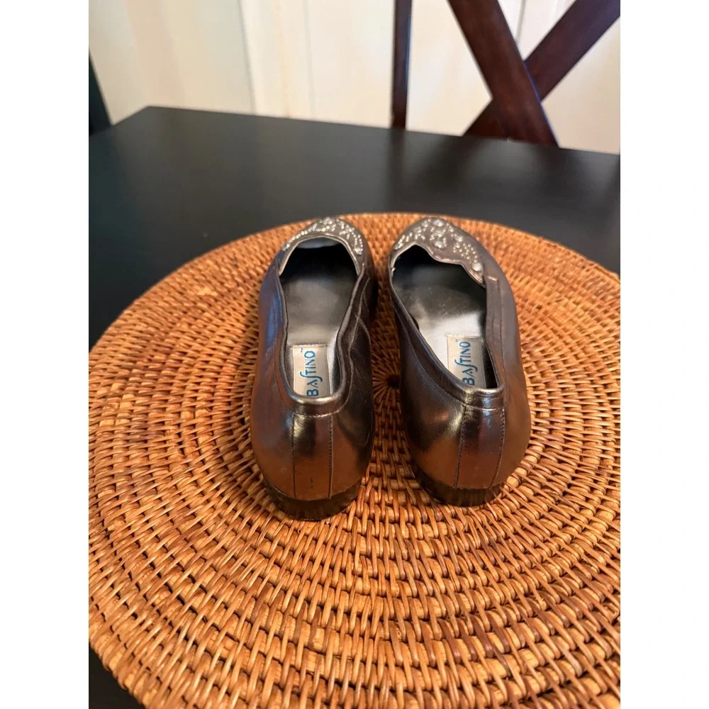 Sebastino Brock Womens 7.5 M Metallic Pewter Leather Rhinestone Studded Loafers